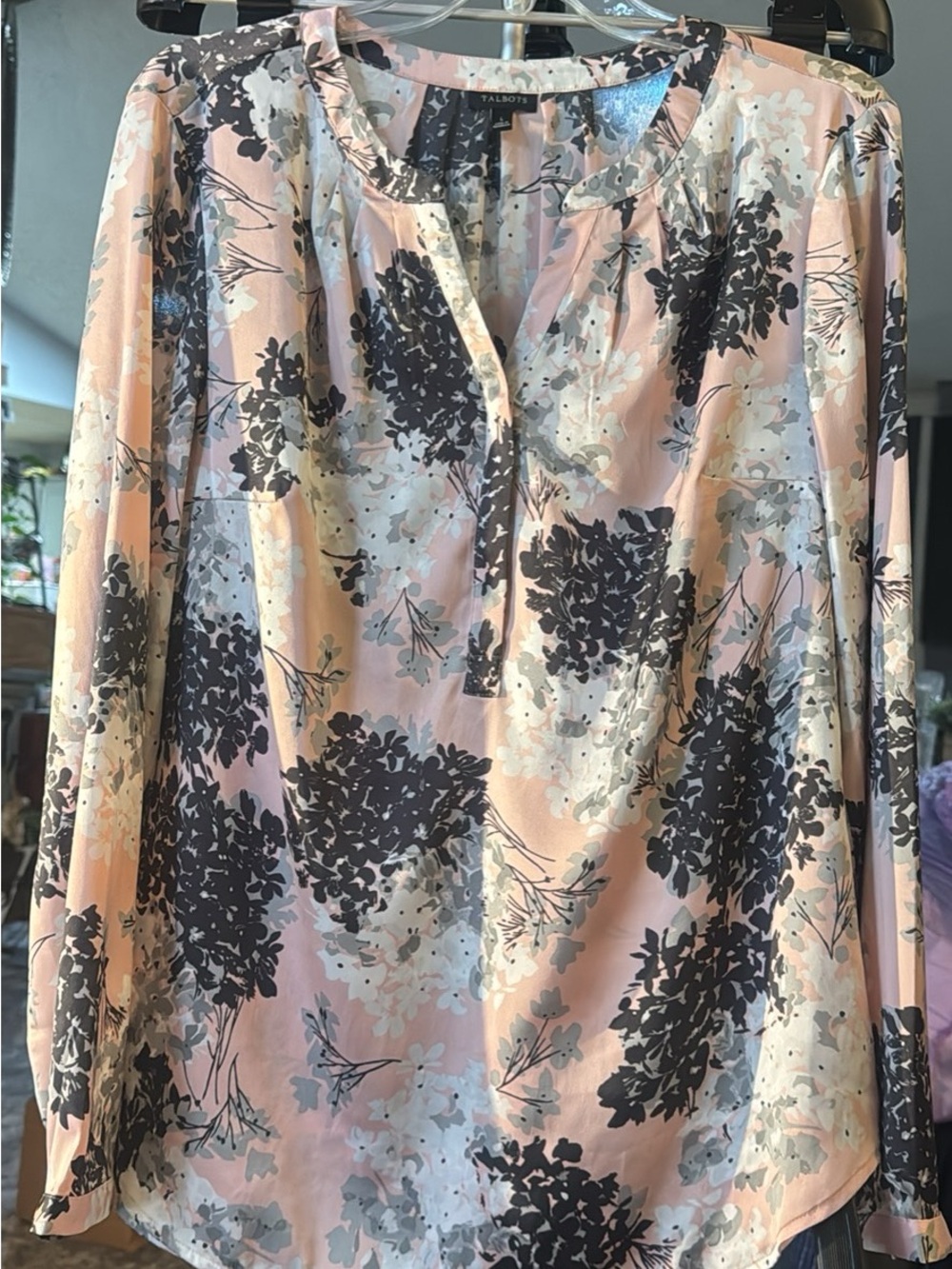 Talbots Pink and Black Floral Long-Sleeve Blouse #169